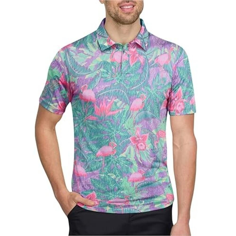Three Sixty Six Mens Tropical Print Golf Polo Medium Coastal Resort Vacation